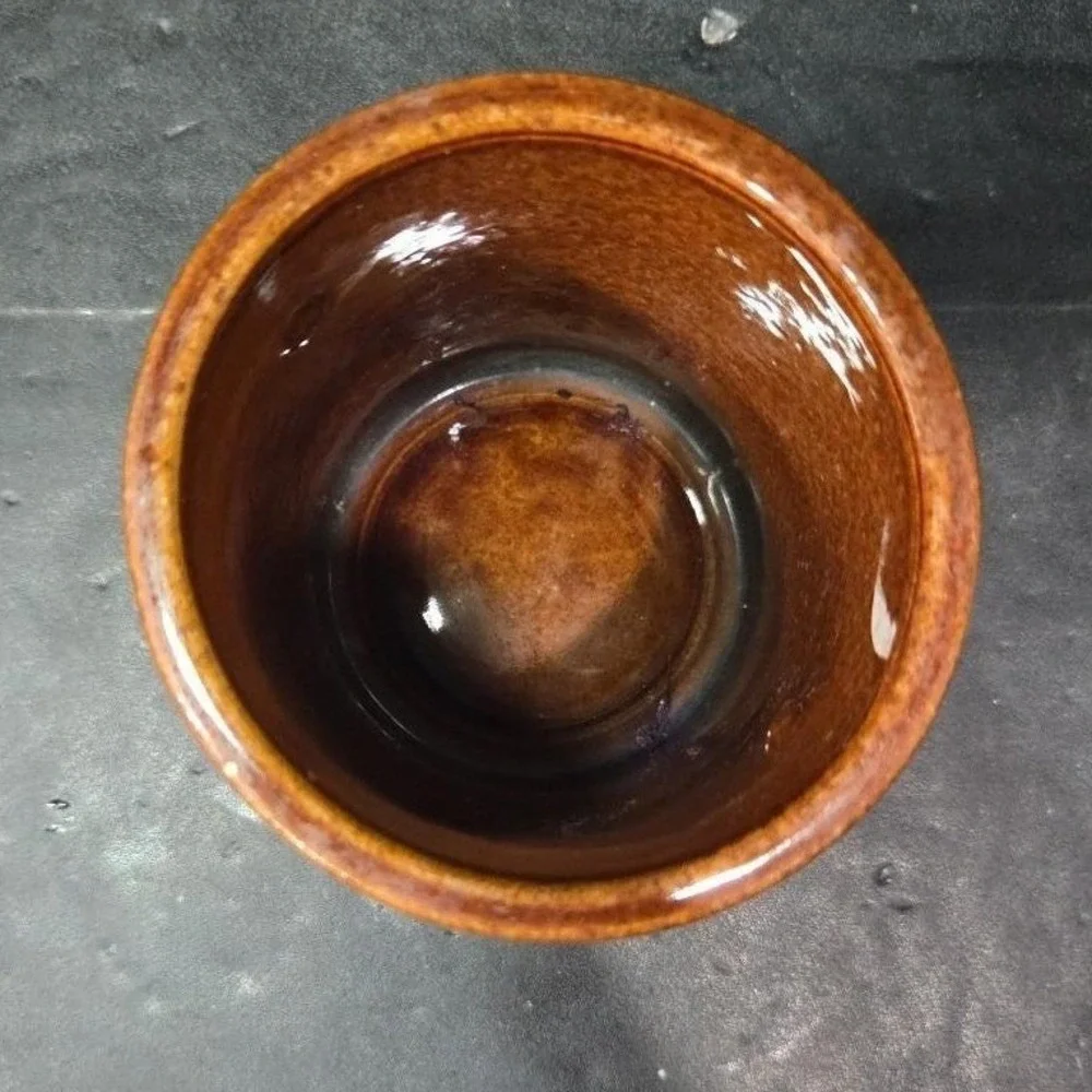 Brown Stoneware Cheese Crock, Vintage Ceramic Container Worn Label, Rustic Decor